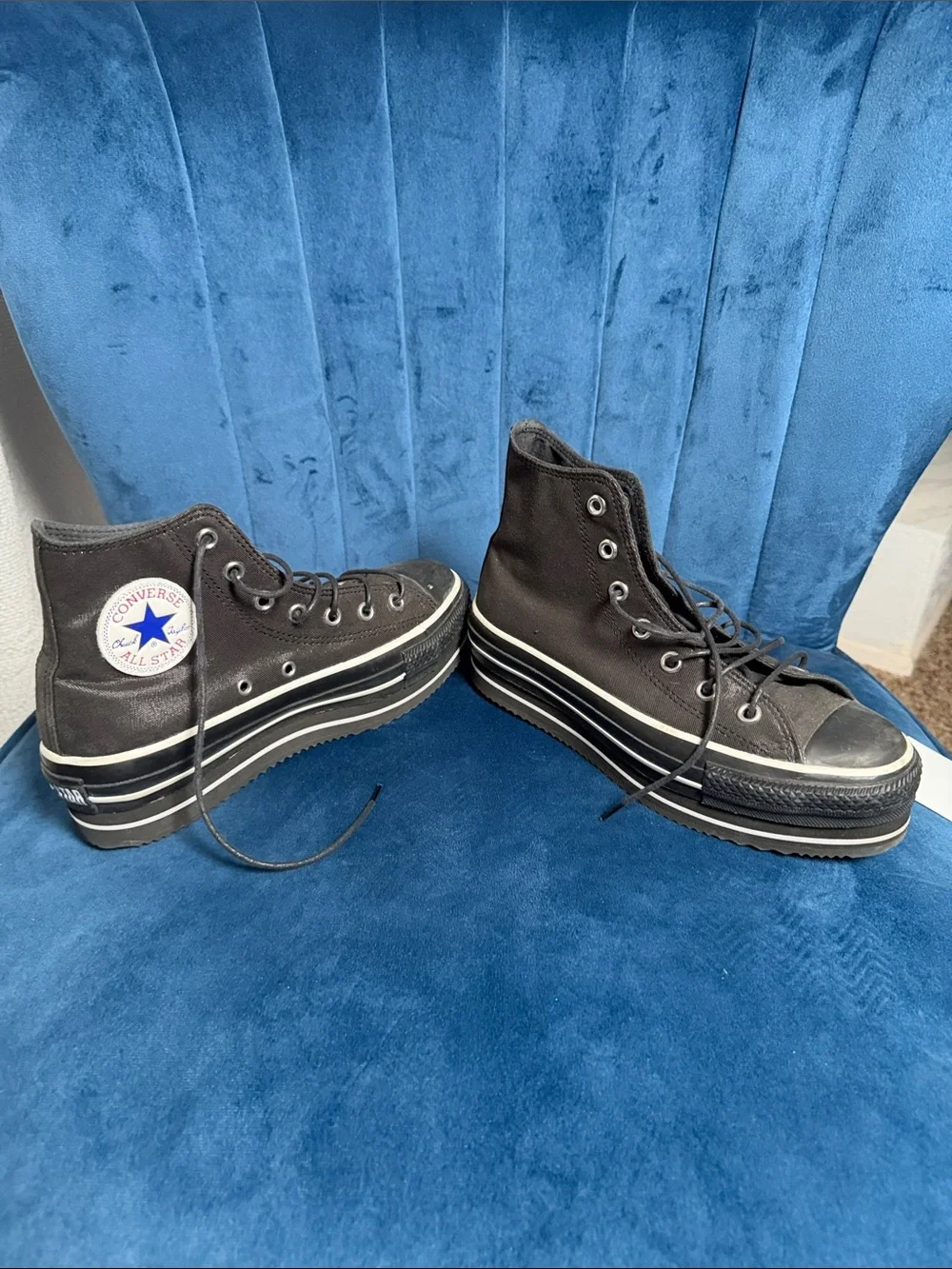 Converse Black High-Top Platform Sneakers with White Trim - Picture 2 of 5